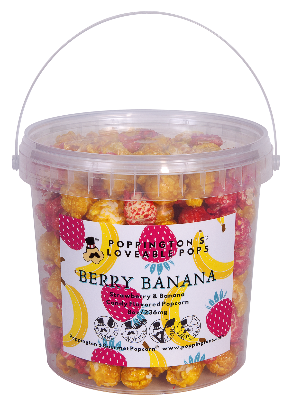Loveable Pops Pails Berry Banana Flavor by Poppington's Gourmet Popcorn