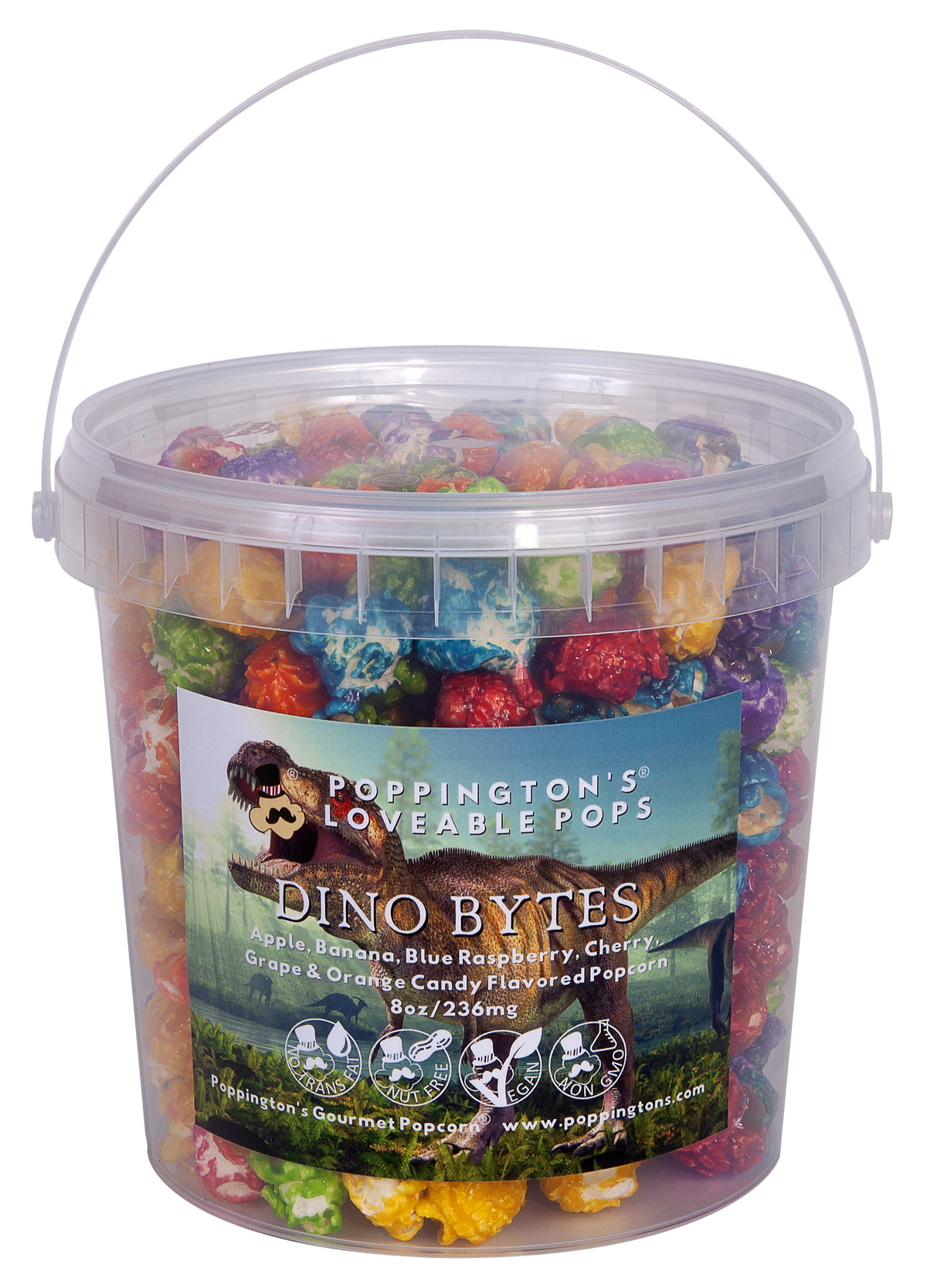 Loveable Pops Pails Dino Bytes Flavor by Poppington's Gourmet Popcorn
