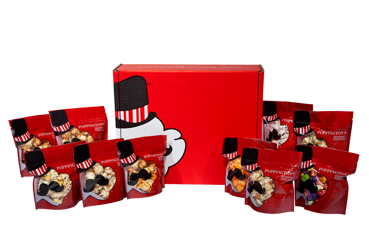Super Deluxe Popcorn Gift Box with 9 Different Flavor Bags! - Poppington's Gourmet Popcorn
